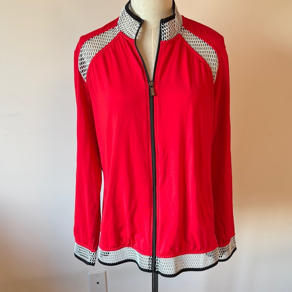 Sporty Red and Black Bomber Jacket with Stand-Up Collar